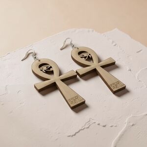 Egyptian Ankh EyE ▪︎ Wood Carved Earringz